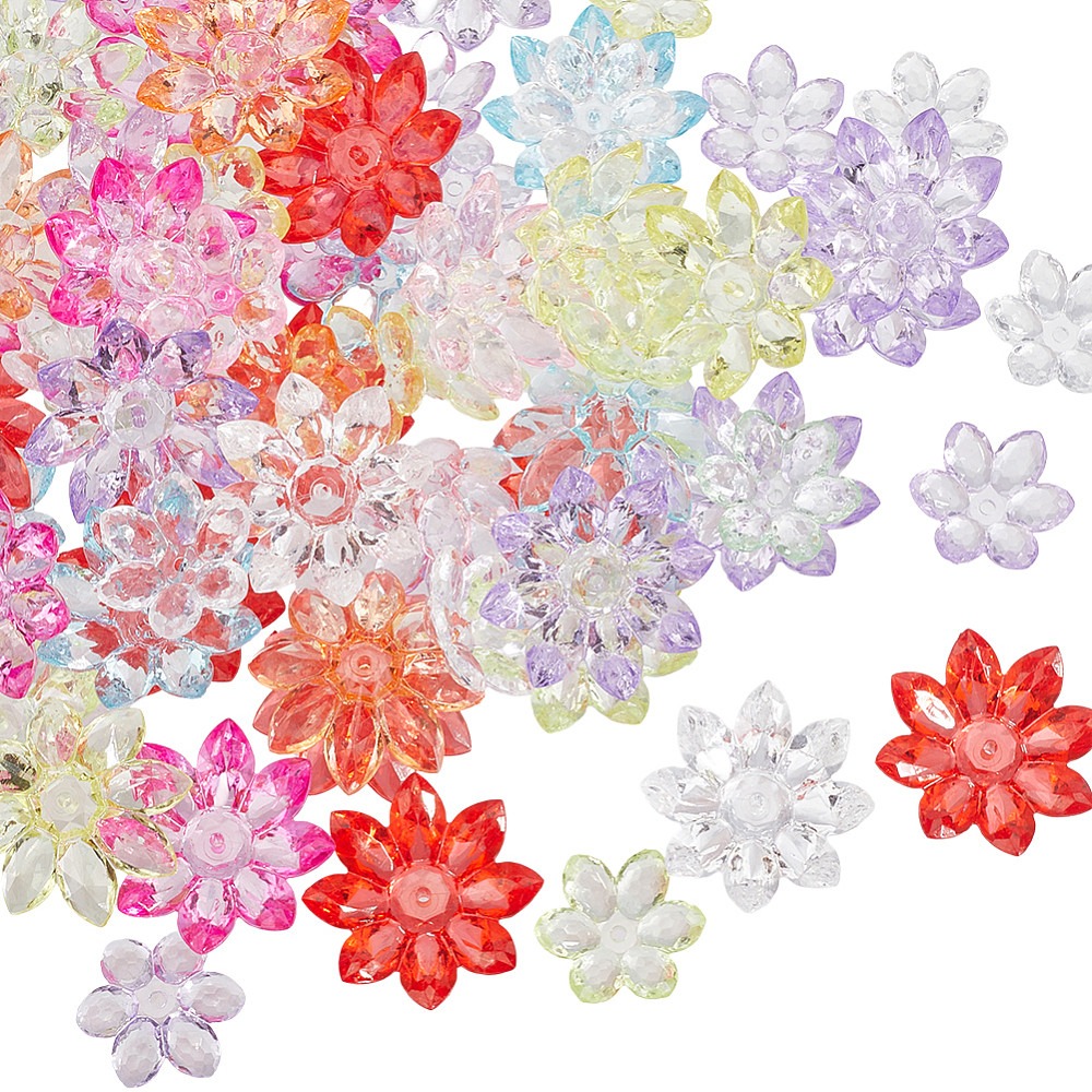 Bead Cap Flower - 80Pcs 2 Styles Transparent Acrylic Bead