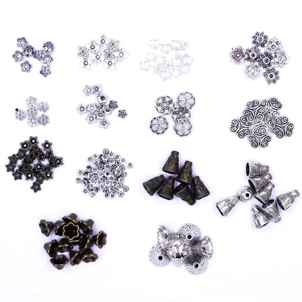 Bead Cap Flower - 30Pcs-500Pcs Mixed Size Bronze Silver Tone