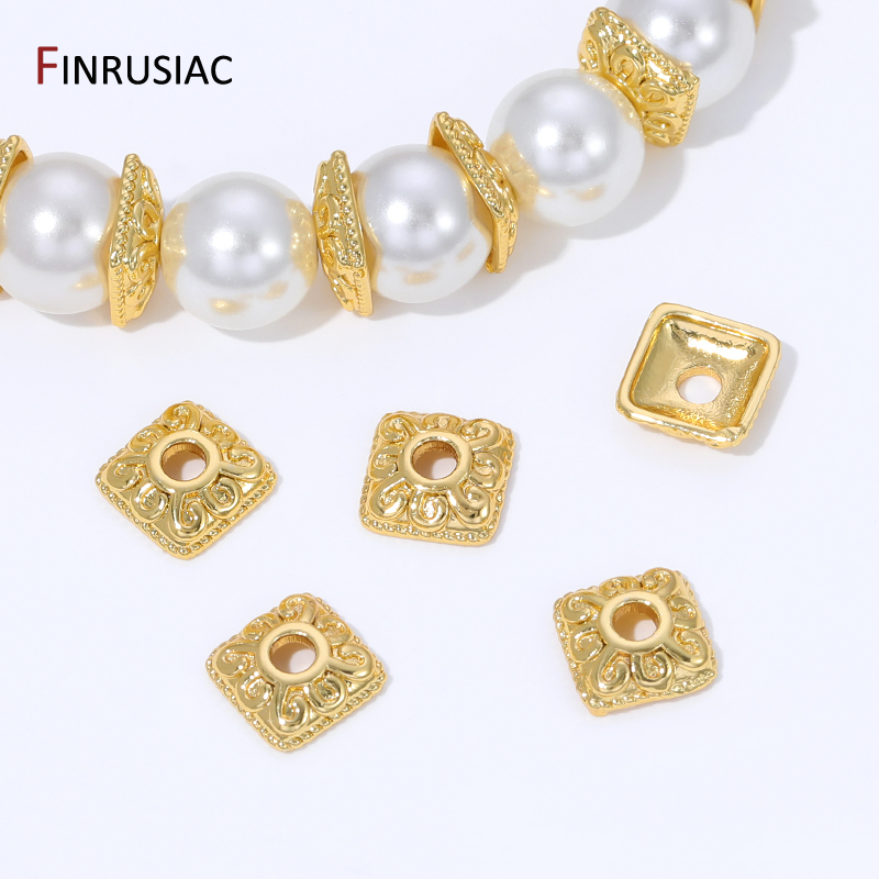 18K Gold Plated Brass Square B - огляд і ціна Bead Cap Flower