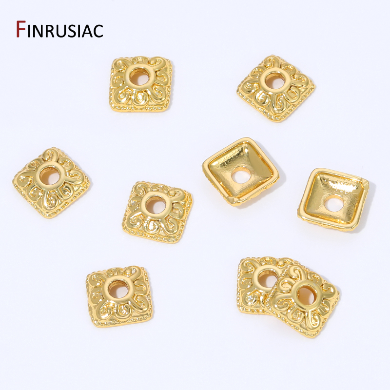 18K Gold Plated Brass Square B - огляд і ціна Bead Cap Flower