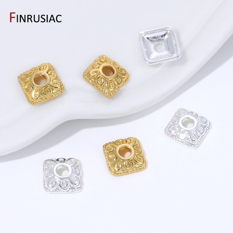18K Gold Plated Brass Square B - огляд і ціна Bead Cap Flower